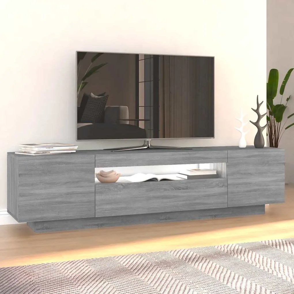 Móvel de TV com luzes LED 160x35x40 cm sonoma cinzento
