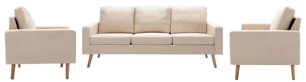 vidaXL 3 pcs conjunto de sofás tecido cor creme