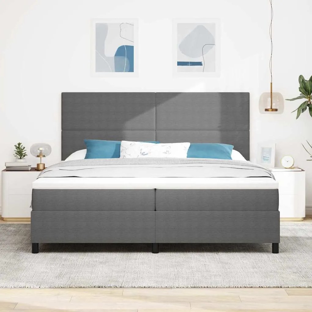 Cama Box Spring com Colchão e Luz LED Cinza 200x200 cm Tecido Cotelê
