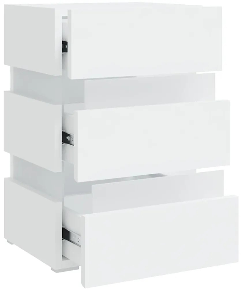 Mesa de cabeceira c/ luzes LED derivados de madeira branco