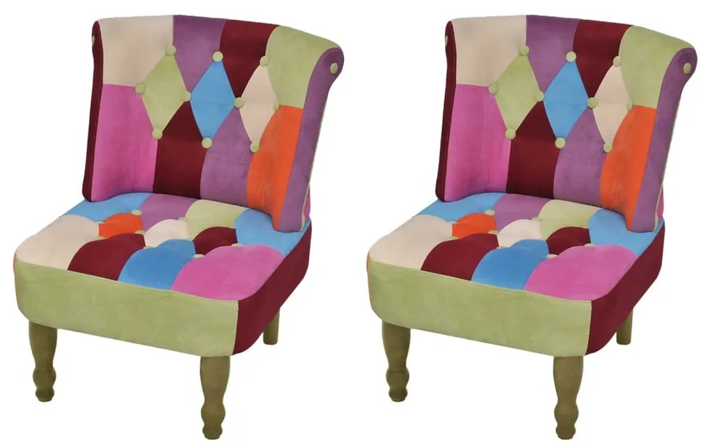 vidaXL Cadeiras francesas 2 pcs tecido com design de retalhos