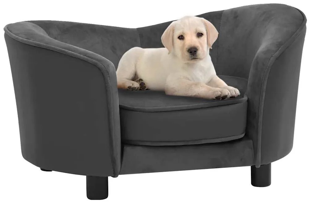 Sofá para cães 69x49x40cm pelúcia/couro artificial cinza-escuro