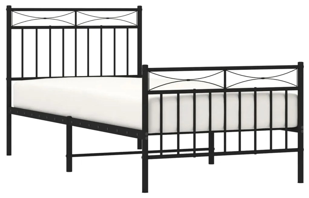 Estrutura de cama com cabeceira e pés 90x190 cm metal preto