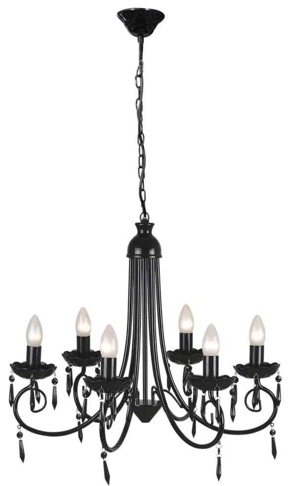 Candelabro pendente de cristal preto para 6 bulbos