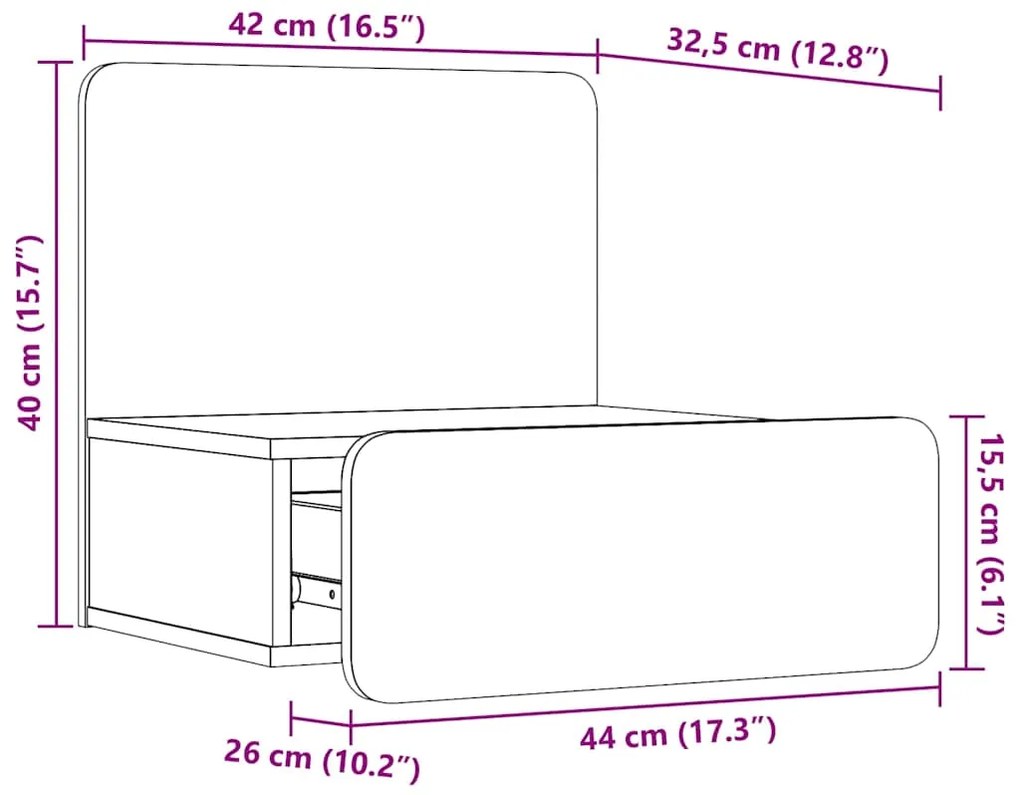Mesa de Cabeceira Montada na Parede Branco 44 x 32.5 x 40 cm