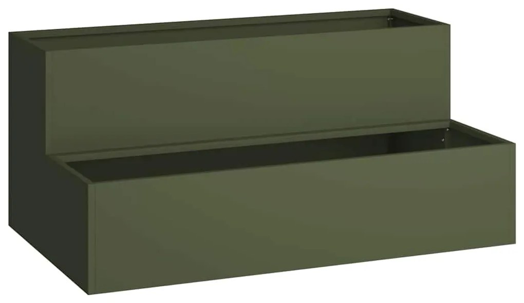 Plantadeira 2-Andares 100x60x45 cm Verde-Azeitado Aço