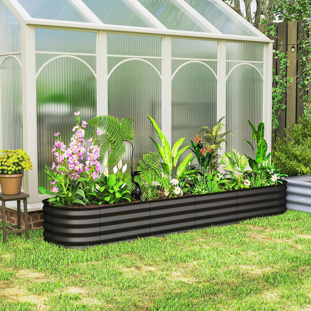 Floreira elevada de jardim em aço, modular, para legumes, plantas e flores, 240 x 62 x 30 cm