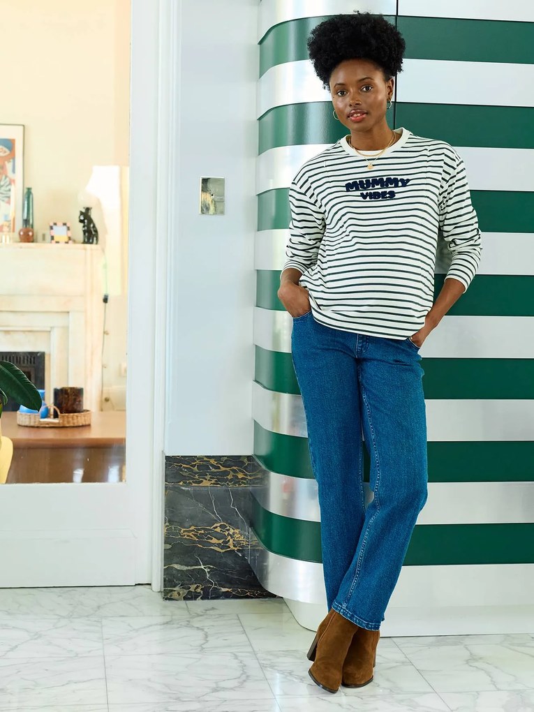 Camisola estilo marinheiro em algodão biológico*, de grávida e amamentação   verde