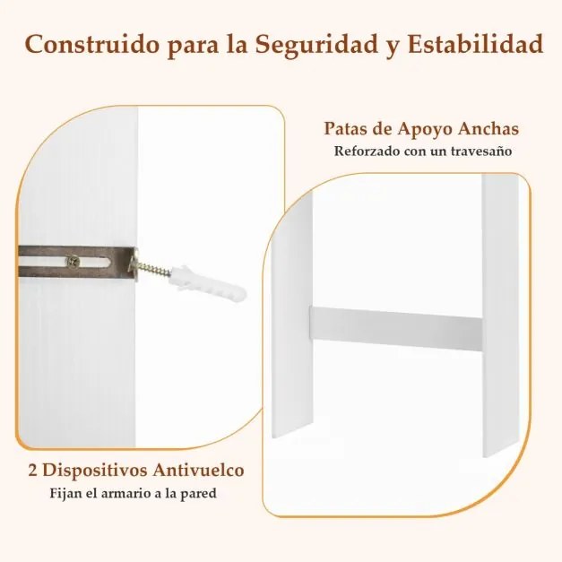Armário Casa de Banho sobre a Sanita de 63 x 24 x 168 cm com 2 portas e Estante ajustável Economizador de espaço Branco