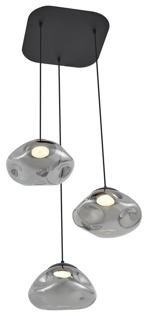 Candeeiro suspenso de design preto com vidro fumado 3-luzes - Gus Design