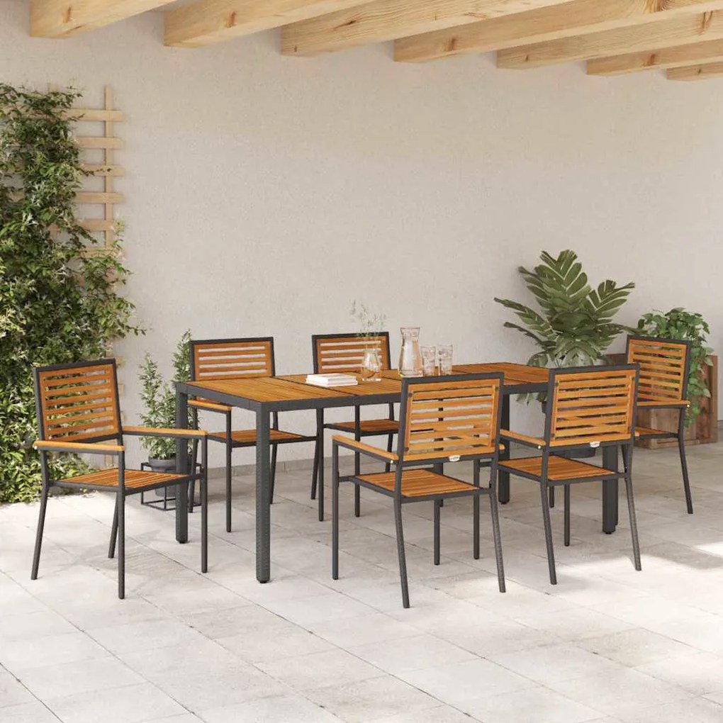 Conjunto de Jantar de 7 Peças para Jardim vidaXL em Rattan Poliéster P