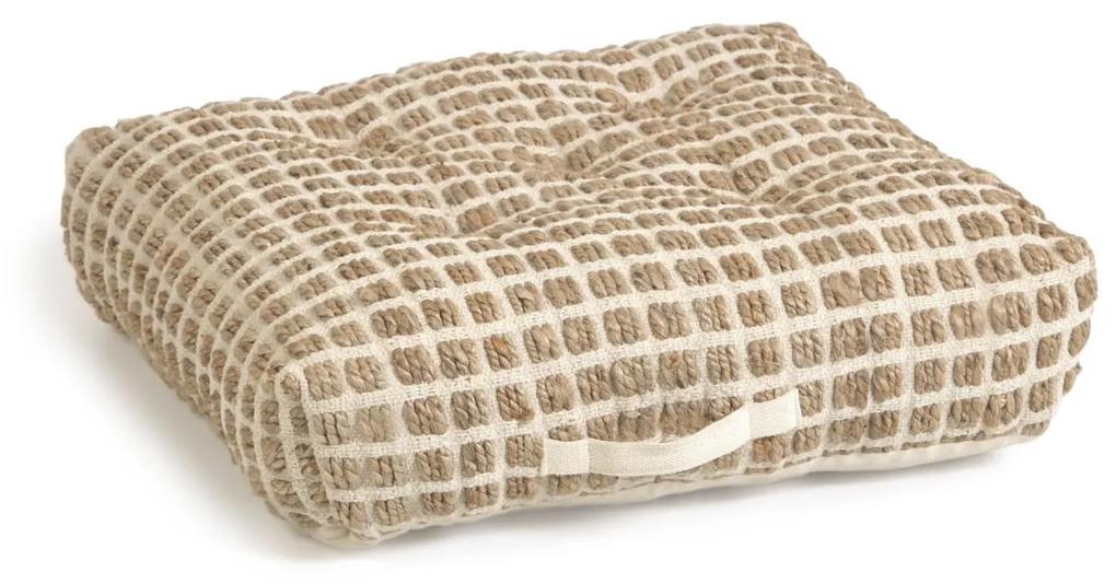 Kave Home - Almofada de chão e palete Adelma juta e algodão branco e natural 63 x 63 cm