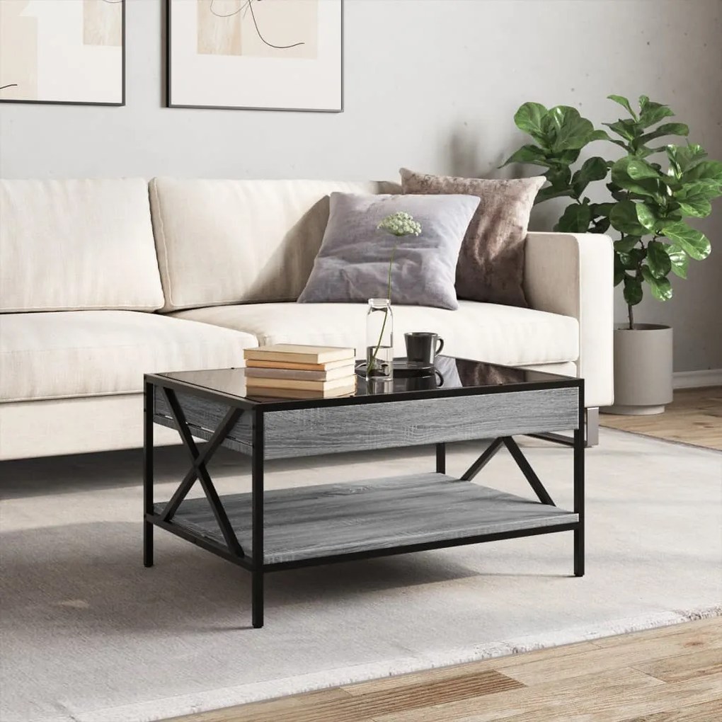 Mesa de centro luzes LED Infinity 70x50x38 cm cinzento sonoma