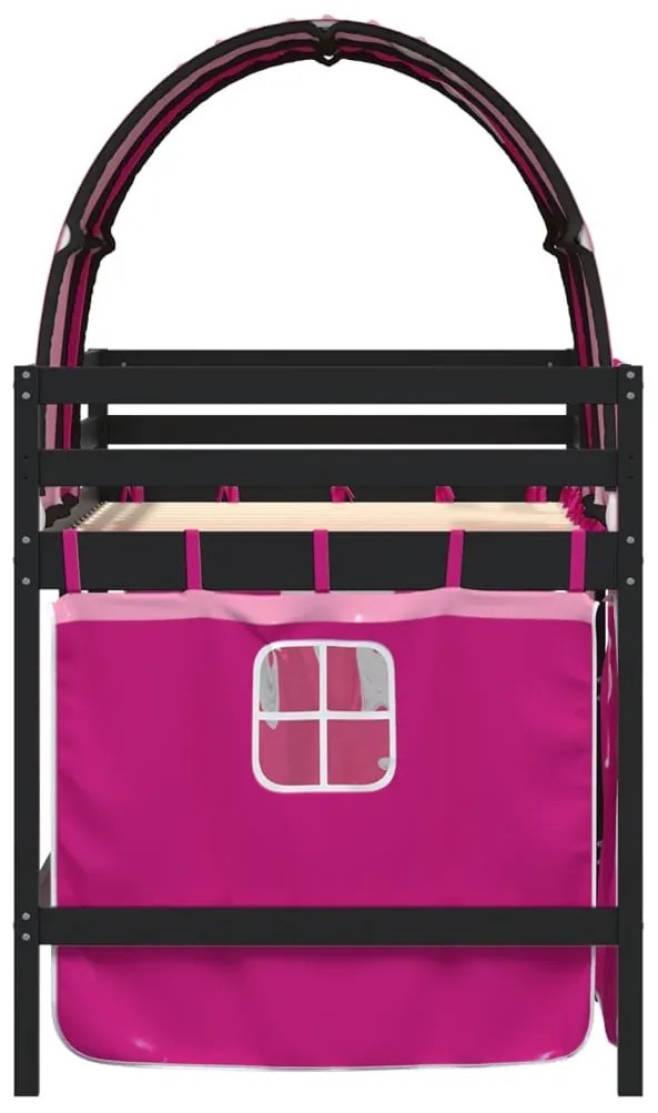 Cama alta para criança com túnel 90x190 cm pinho maciço rosa
