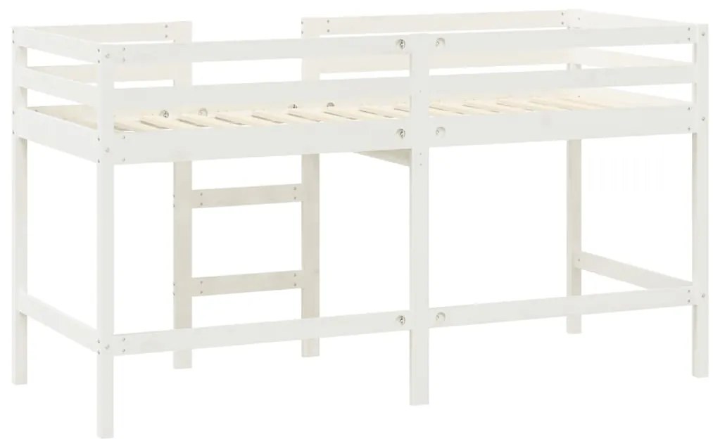 Cama alta p/ criança c/ escada 90x190 cm pinho maciço branco