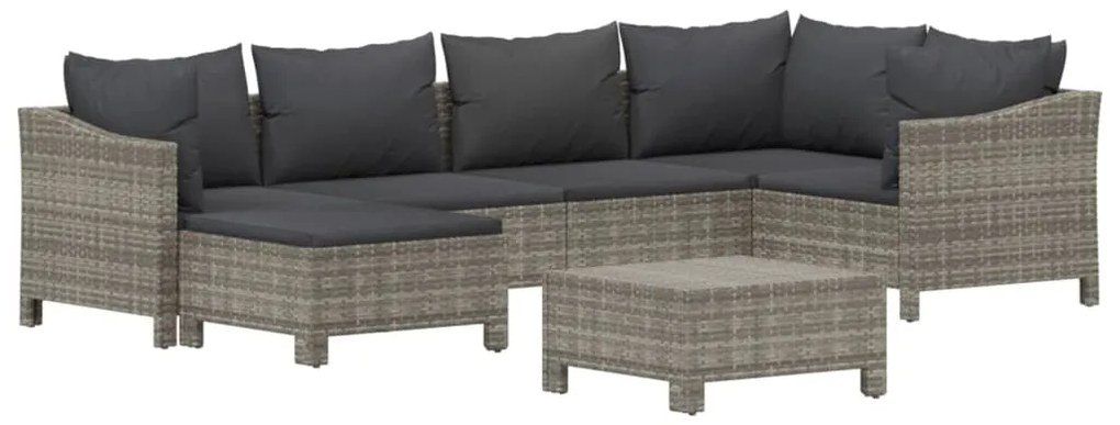 7 pcs conjunto lounge de jardim c/ almofadões vime PE cinzento