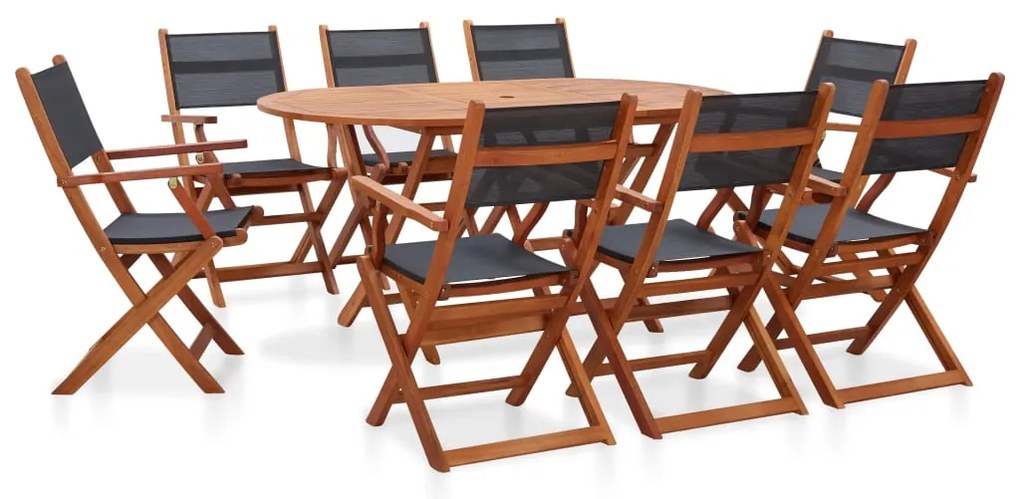 vidaXL 9 pcs conjunto de jantar exterior eucalipto maciço e textilene