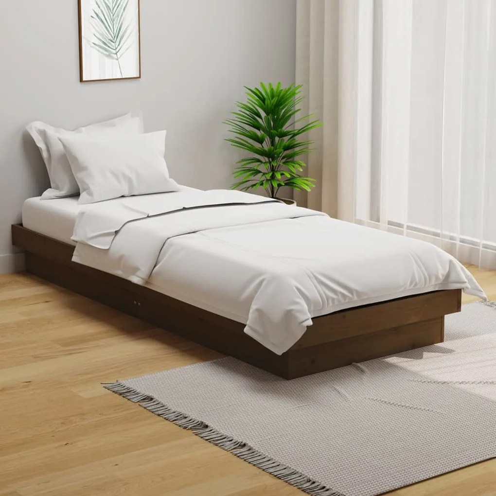 819940 vidaXL Estrutura de cama solteiro 90x190cm madeira maciça castanho mel