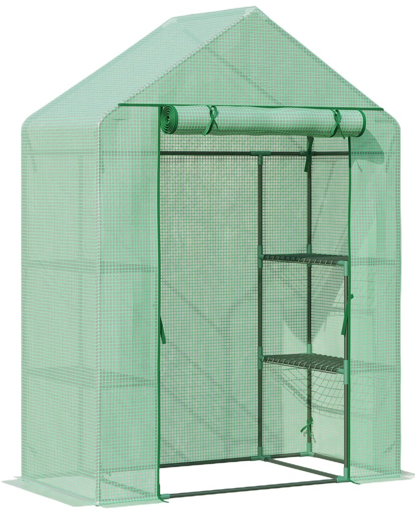 Estufa de Jardim 140x70x190cm Estufa com 4 Prateleiras Porta Enrolável
