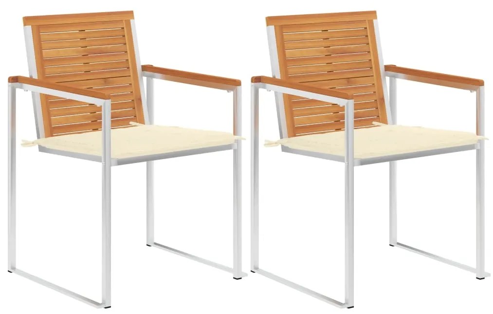 vidaXL Cadeiras de jardim com almofadões 2 pcs acácia maciça e aço