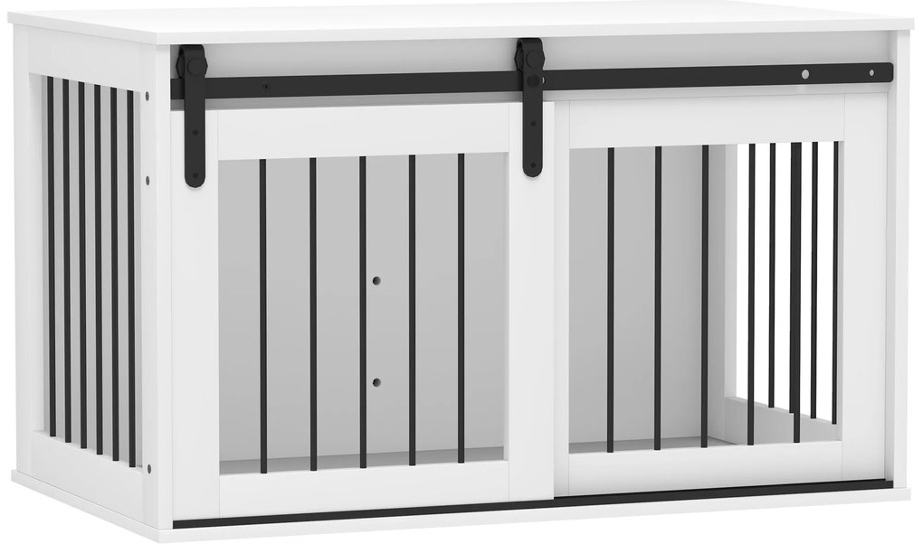 Pawhut Caixa para Cães com Porta de Correr Ventilação Painel de Aglomerado e Aço 98x58x61 cm Branca | Aosom Portugal