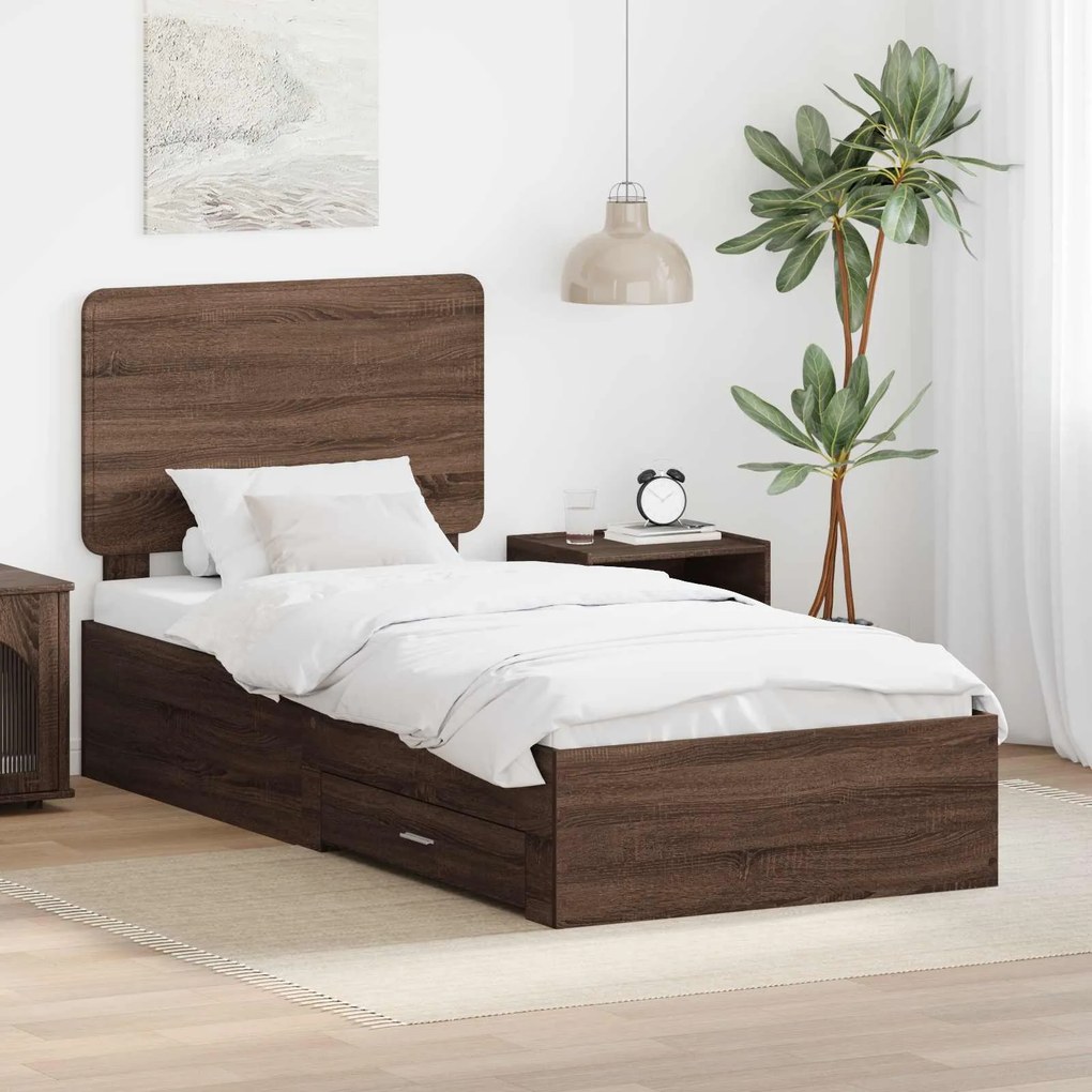 vidaXL Estrutura da Cama com cabeceira Carvalho Marrom 90 x 190 cm