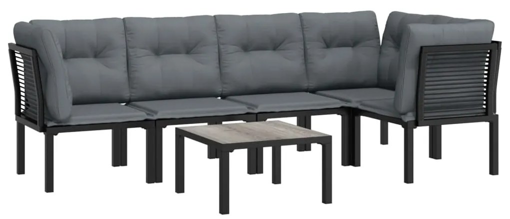 6 pcs conjunto lounge de jardim vime PE preto e cinzento