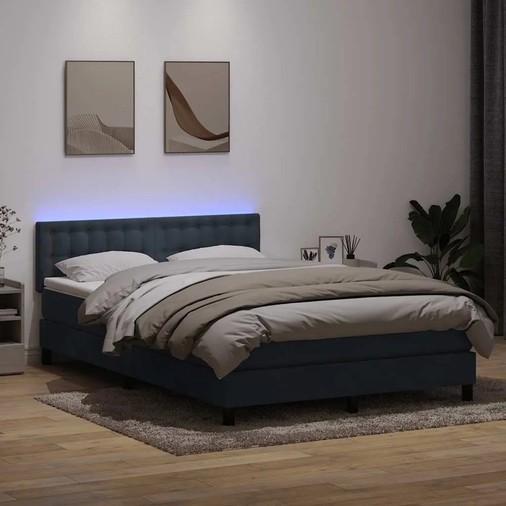 vidaXL Cama box spring c/ colchão e LED 140x210 cm veludo cinzento-escuro