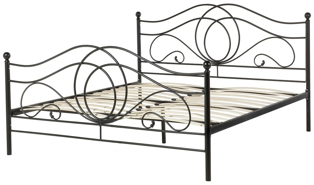 Cama de casal em metal preto 160 x 200 cm LYRA Beliani
