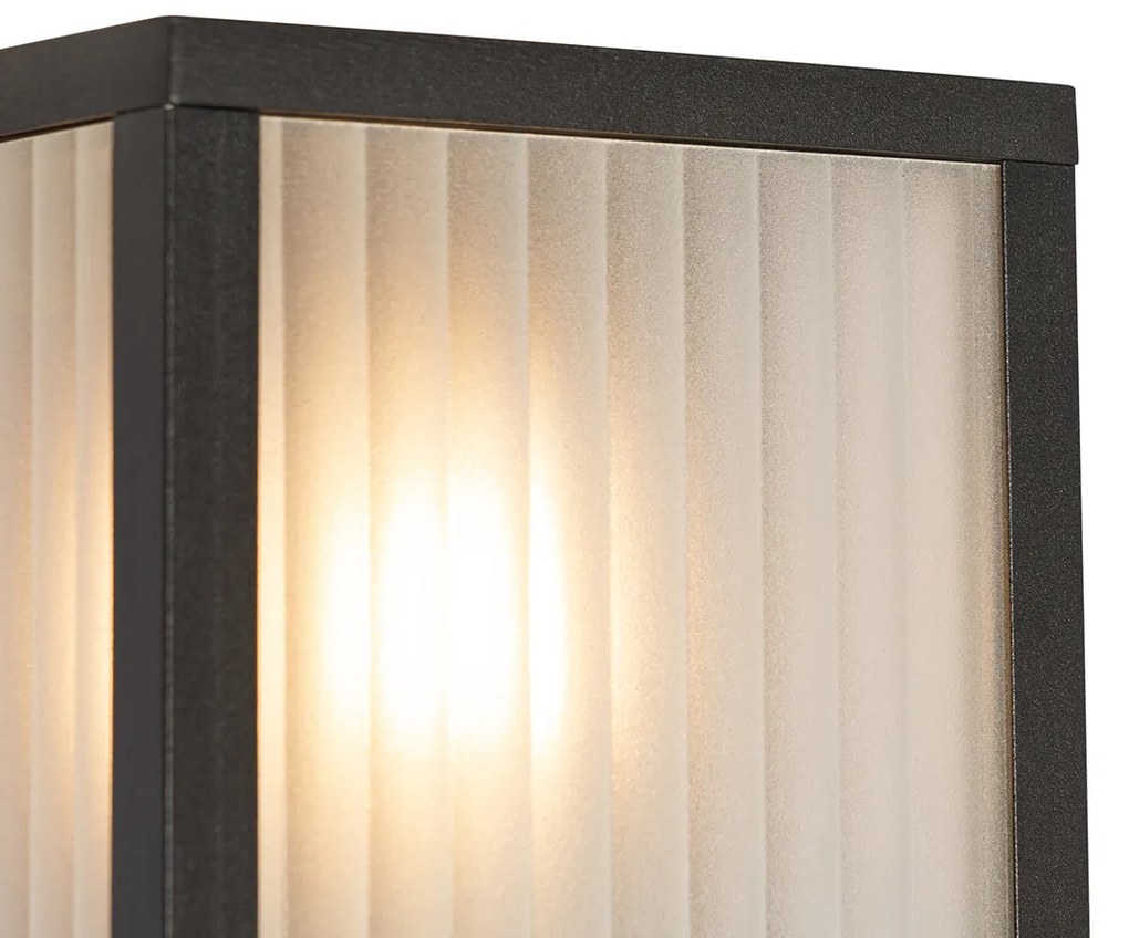 LED Candeeiro de parede exterior inteligente preto com vidro canelado incl. 2 Wifi A60 - Charlois Moderno