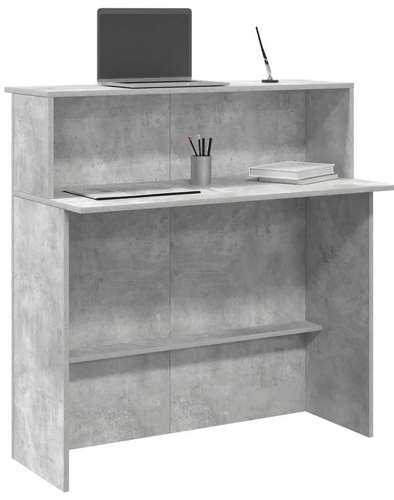 vidaXL Balcão de recepção 100x50x103,5 cm deriv. madeira cinza cimento