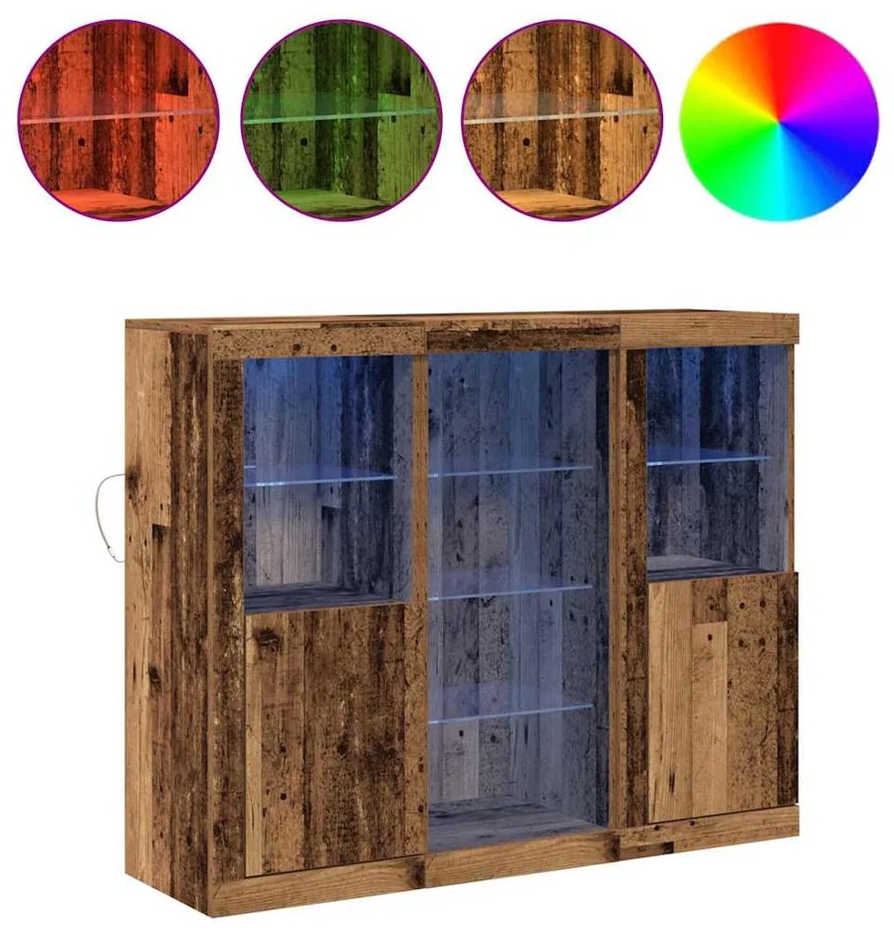 Aparador vidaXL com Luzes LED Madeira Velha 123x37x100 cm Madeira de E