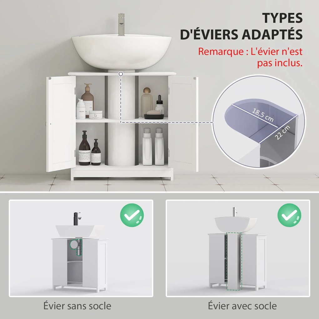 Móvel de casa de banho para lavatório (NÃO INCLUIDO) de 2 portas com prateleira 60 x 30 x 60  cm branco