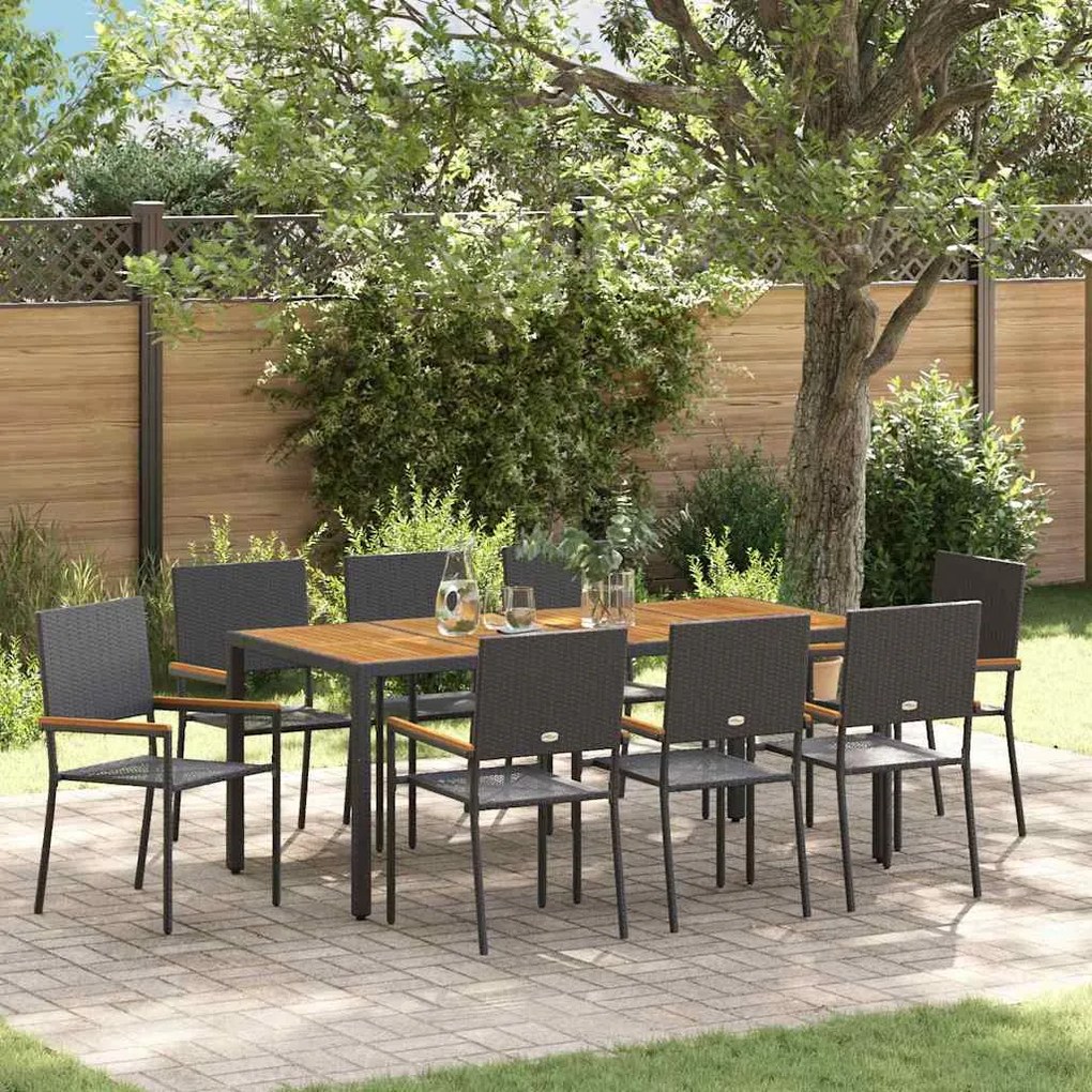 Conjunto de Jantar de Jardim vidaXL 9 Peças Polirattan Preto