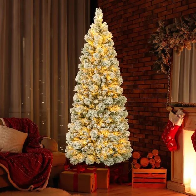 Árvore de Natal decorativa artificial de 180 cm com agulhas de pinheiro 517 pontas de ramos 170 luzes LED brancas quentes Secção dobrável Verde