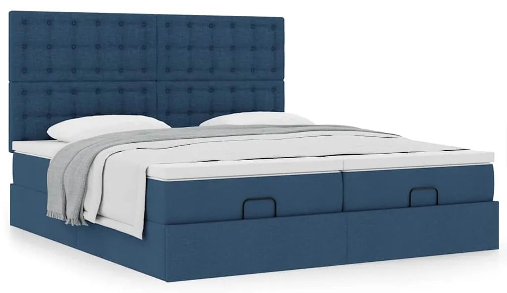 Estrutura de cama otomana com colchões 180x200cm tecido azul