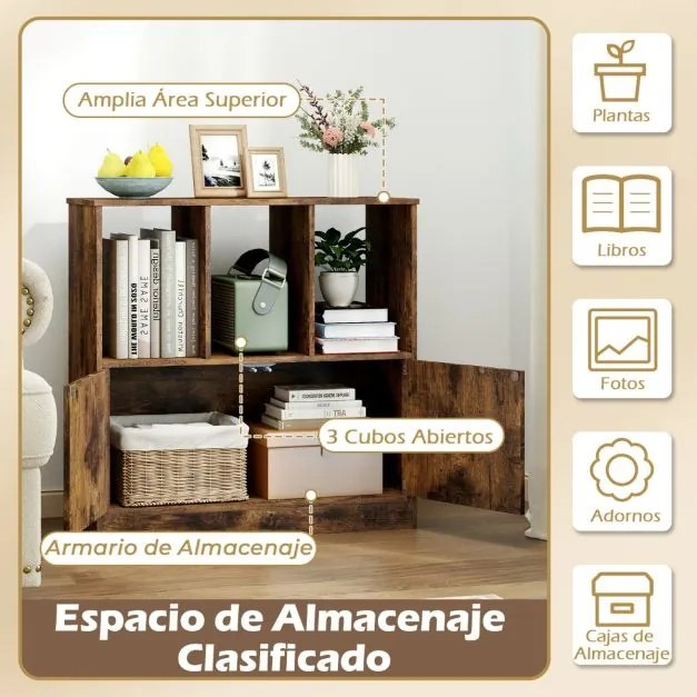 Estante de 3 cubos 70 x 30 x 70 cm com portas de 3 níveis com compartimentos abertos e armário organizador de armazenamento Castanho