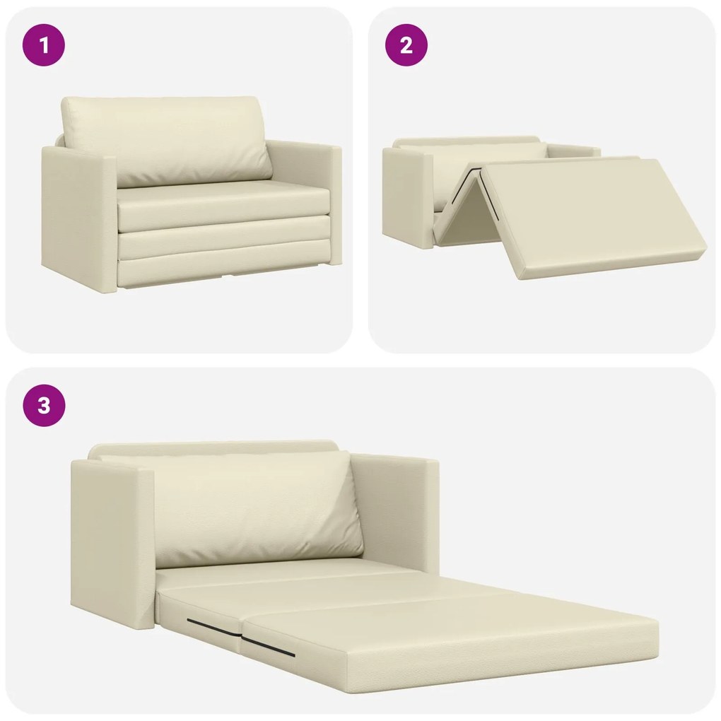 Sofá-camas 2-em-1 Creme 124x71x78 cm Couro Sintético