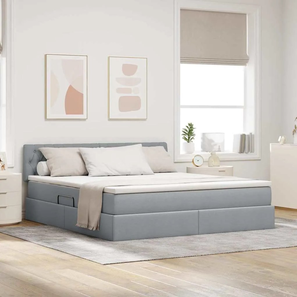vidaXL Cama com arrumação e colchão Cinzento-claro 160 x 200 cm