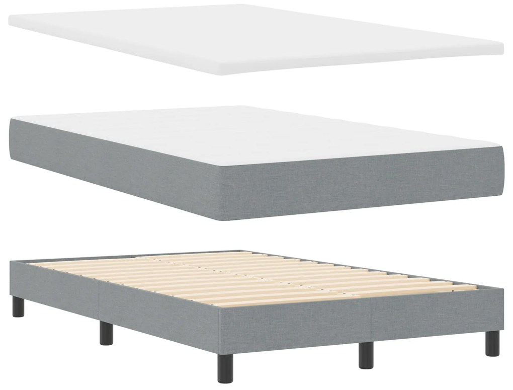 Cama Box Spring com colchão Cinza Claro 120x190 cm Tecido