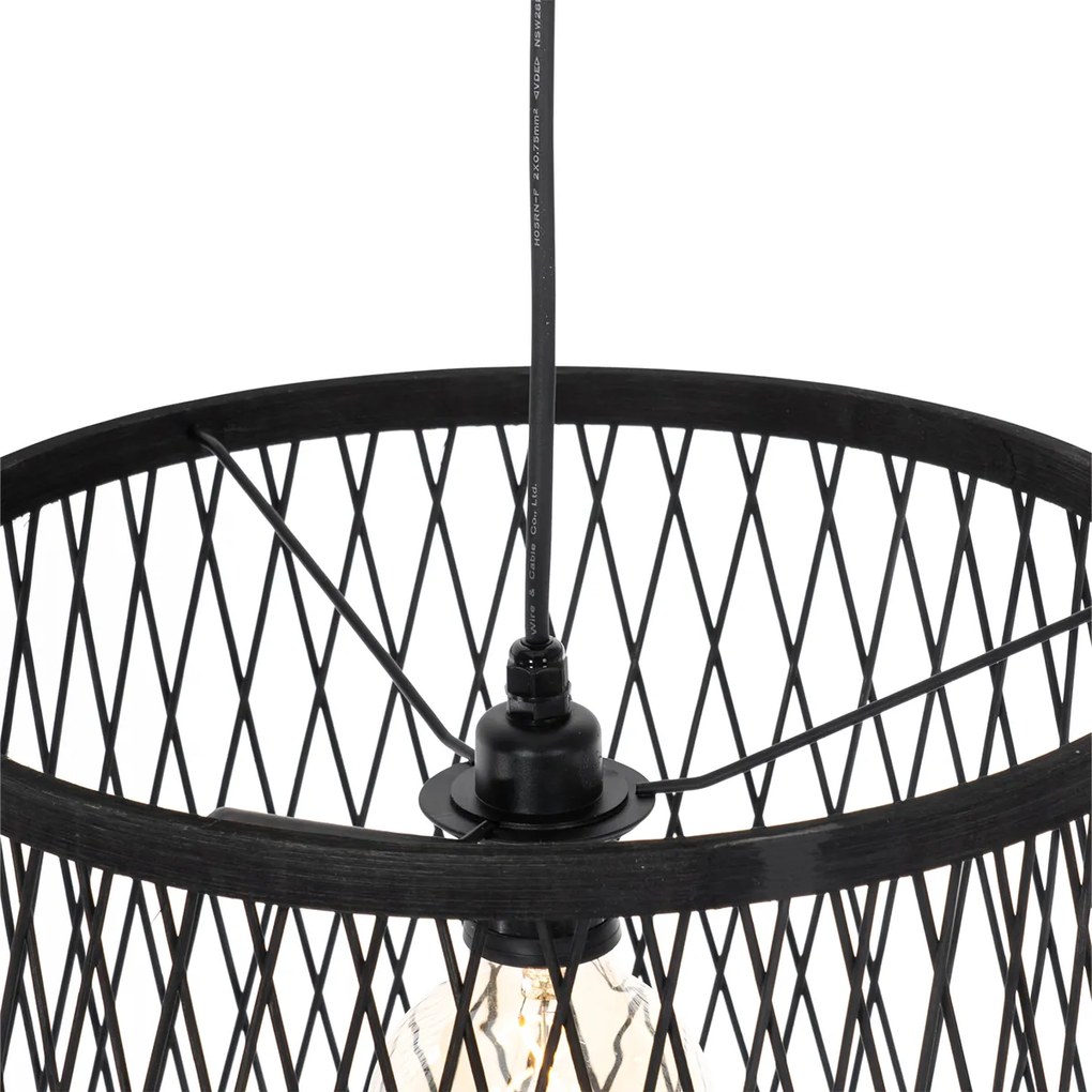 Candeeiro suspenso rural para exterior rattan preto 3 luzes - Calamus Rústico