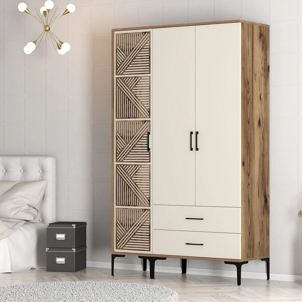 Roupeiro Kumsal PT – Nogueira e Creme – 120x47,5x201,4 cm