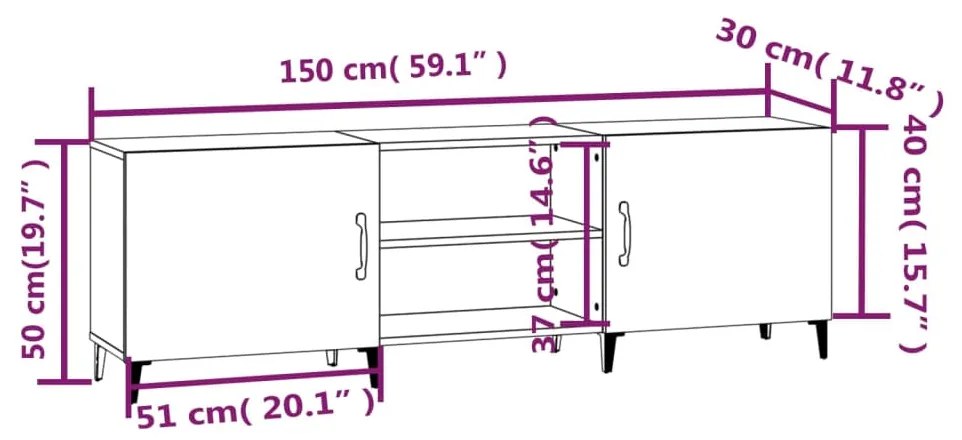 Móvel de TV 150x30x50 cm derivados de madeira cinza-cimento