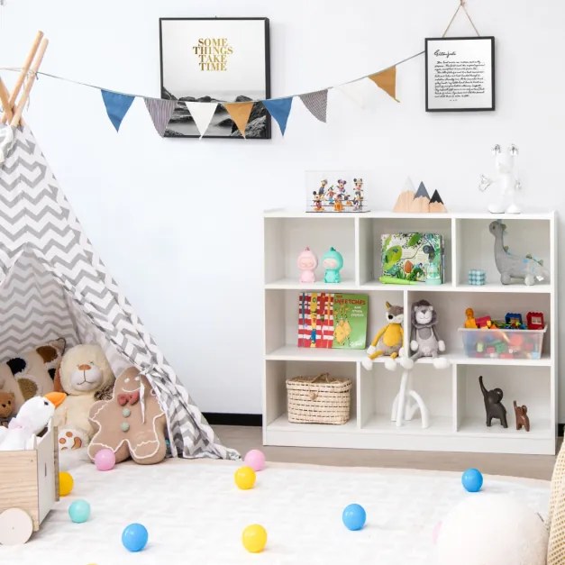Estante aberta de 3 camadas, 8 cubos, prateleira de armazenamento, expositor 122 x 32 x 93 cm branco
