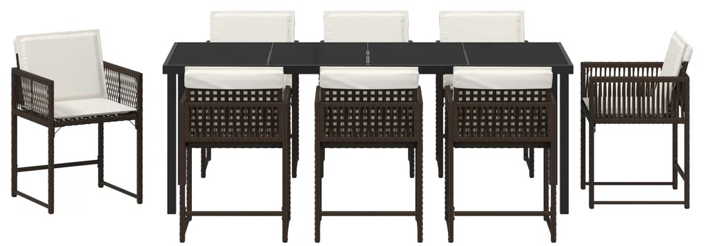 Conjunto de Jantar de Jardim com Almofadas Marrom Rattan Poliéster