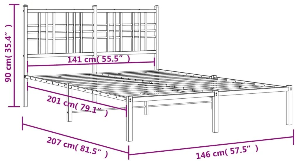 Estrutura de cama com cabeceira 140x200 cm metal preto