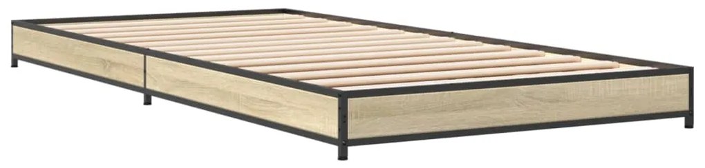 Estrutura de cama derivados de madeira e metal carvalho sonoma