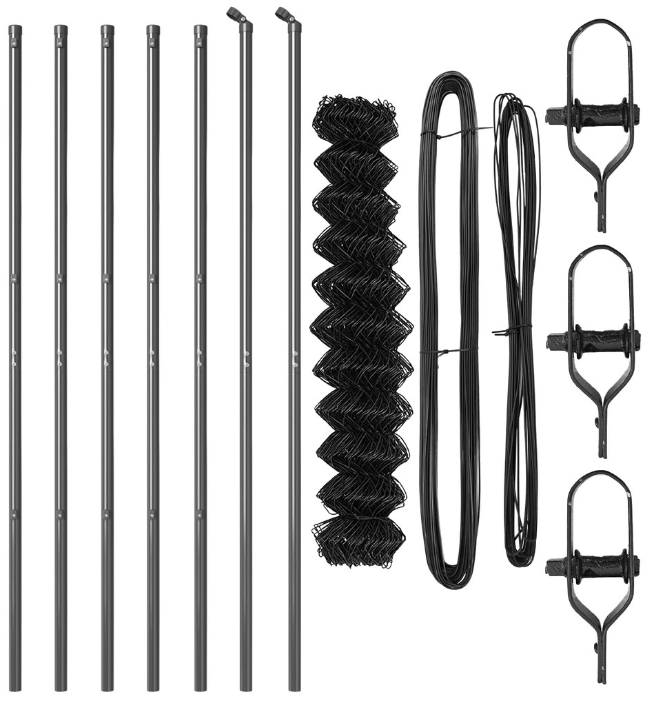 Cerca de Chain Link com 7 Postes 1,4x10 m Aço Galvanizado Cinza