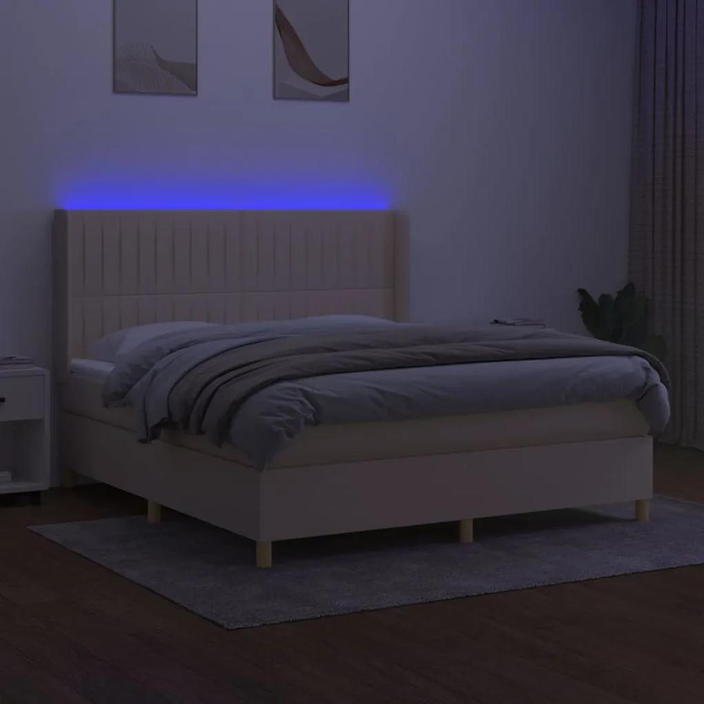 Cama box spring c/ colchão e LED 160x200 cm tecido cor creme