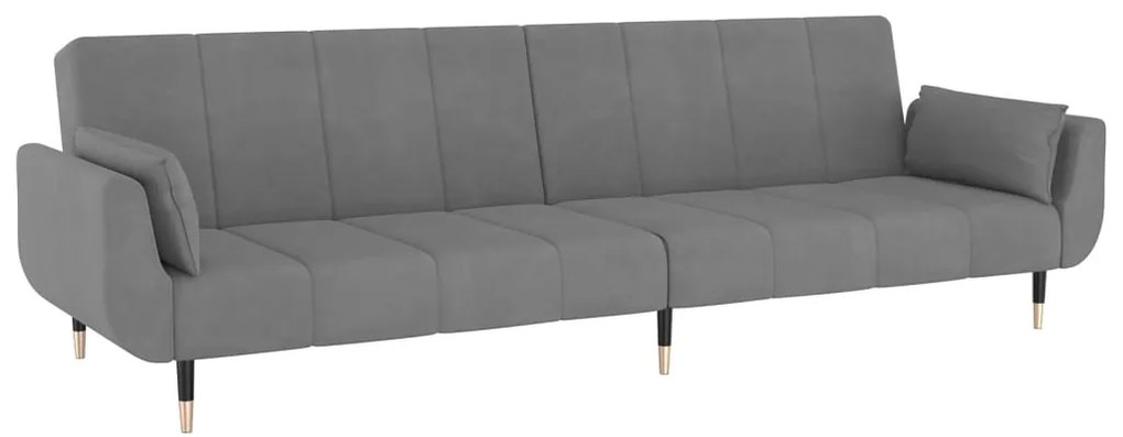 Sofá-cama 2 lugares com duas almofadas veludo cinzento-claro